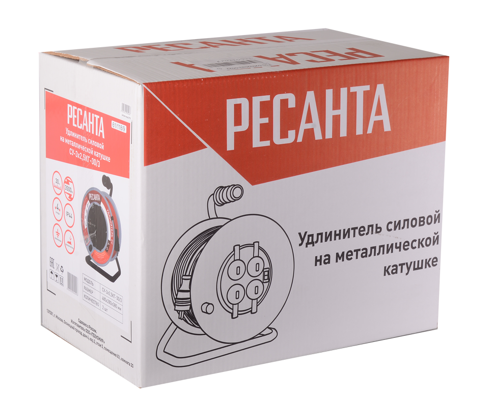 Удлинитель силовой на металлической катушке Ресанта СУ-3х2,5КГ-30/3