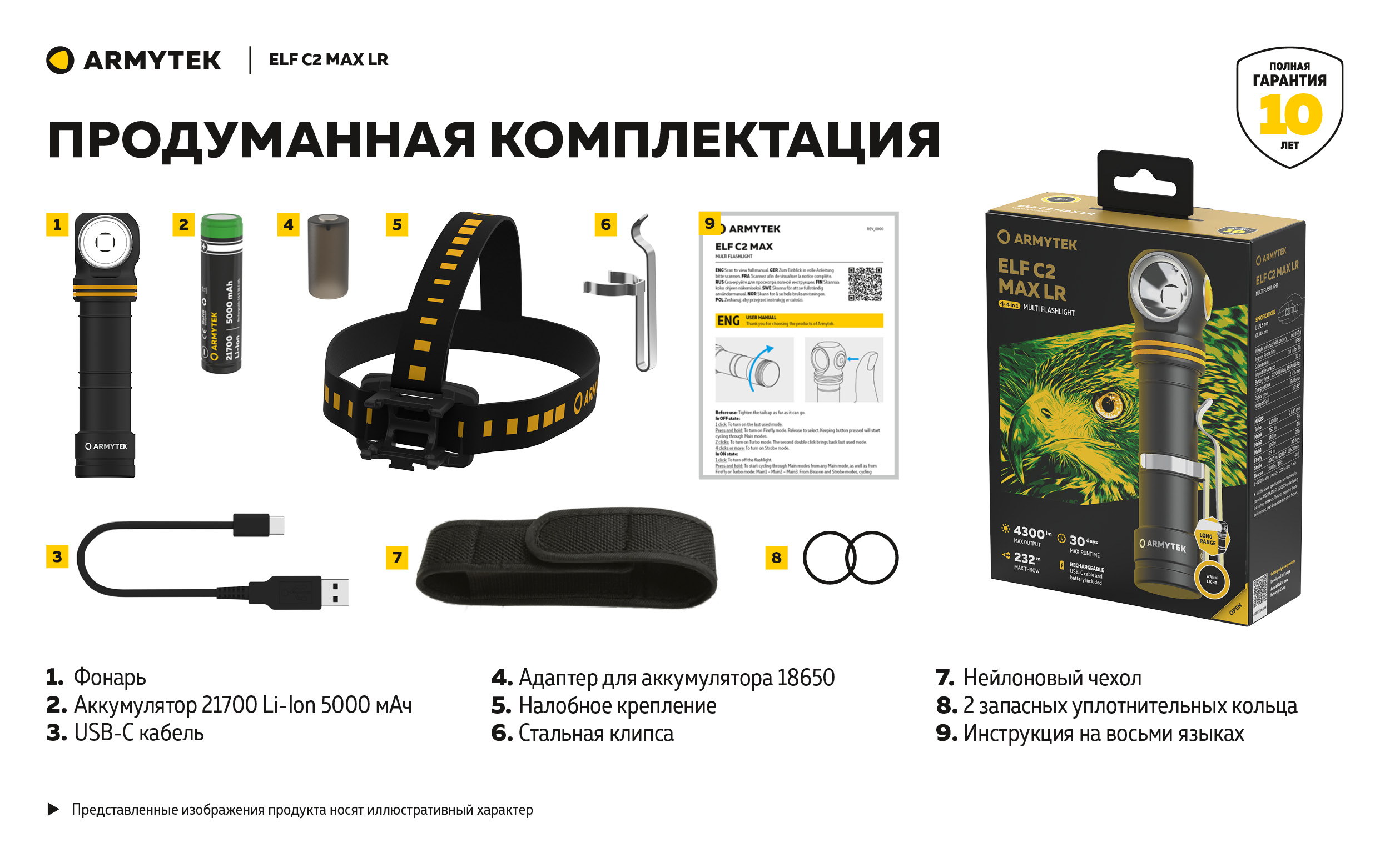 Фонарь Armytek Elf C2 Max LR USB-C Теплый